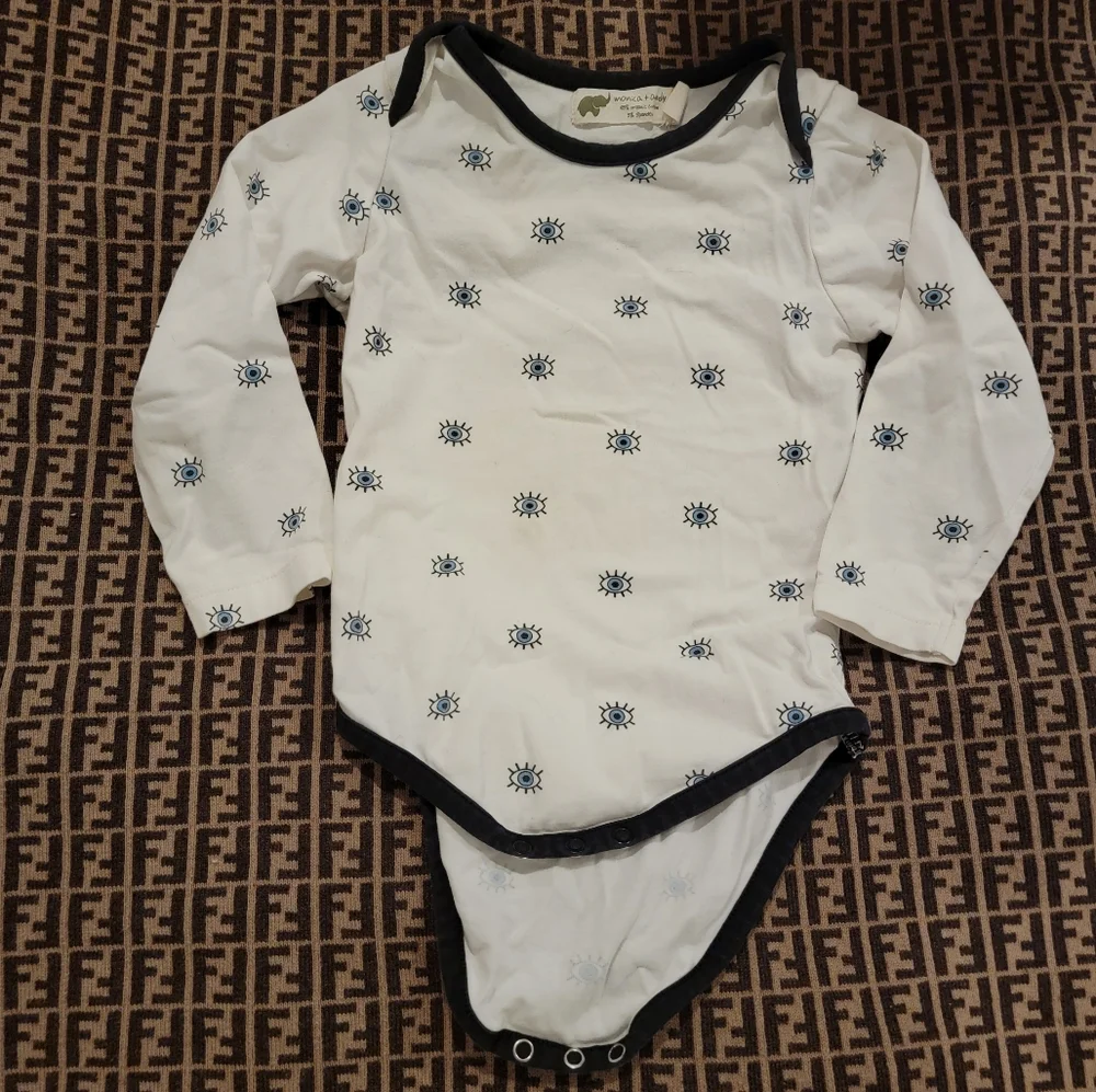 Rare Monica and Andy Evil Eye shirt long sleeve onesie size 12-18m
